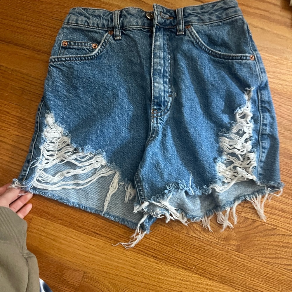 Topshop Distressed Blue Denim Jean Shorts